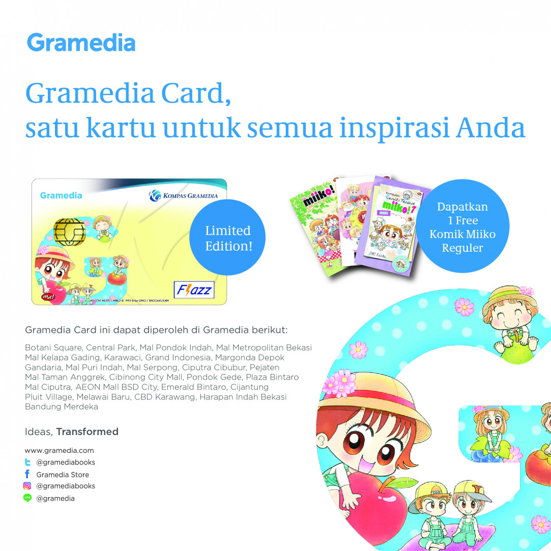 Gramedia Card edisi Miiko bisa didapatkan di toko Gramedia, lho!